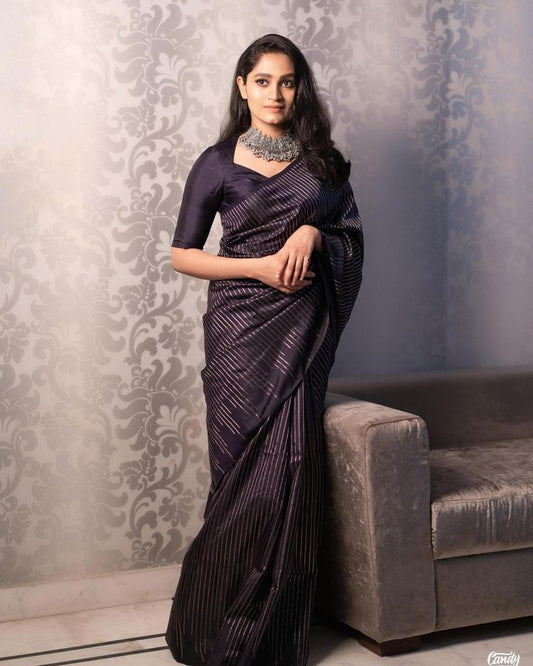 Stylish Black Soft Silk Saree With Sensational Blouse Piece