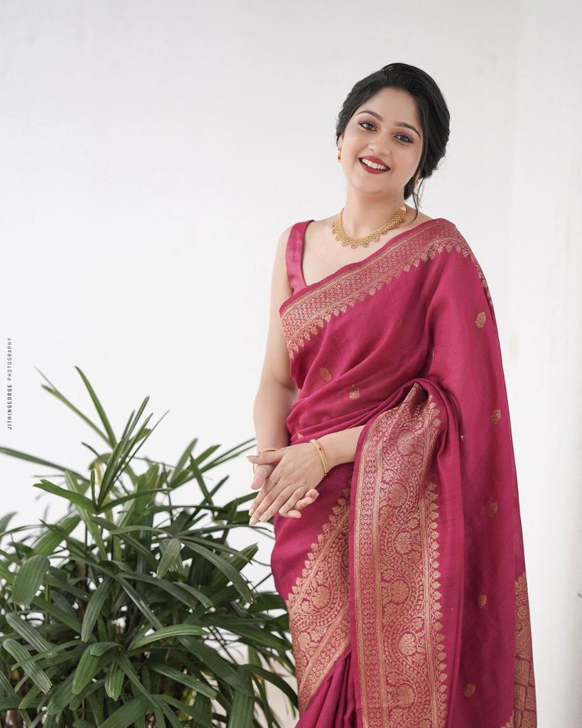 Tempting Dark Pink Soft Silk Saree With Imaginative Blouse Piece