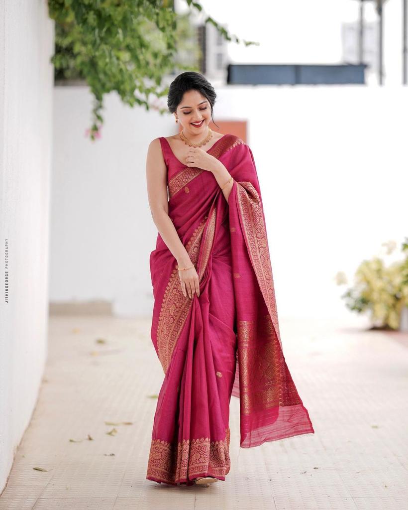 Tempting Dark Pink Soft Silk Saree With Imaginative Blouse Piece