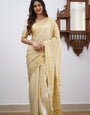 Amiable Beige Soft Silk Saree With Imaginative Blouse Piece