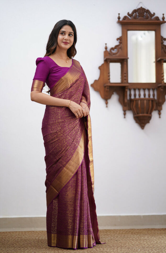 Evocative Purple Soft Silk Saree With Demesne Blouse Piece