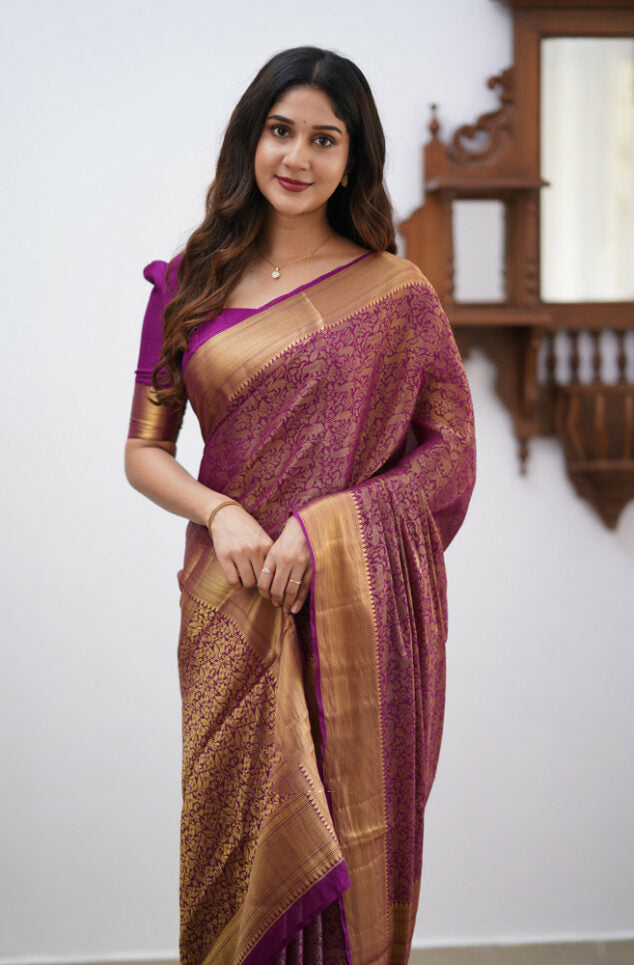 Evocative Purple Soft Silk Saree With Demesne Blouse Piece