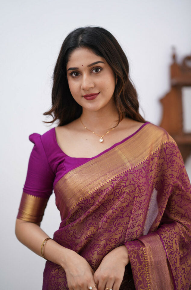 Evocative Purple Soft Silk Saree With Demesne Blouse Piece