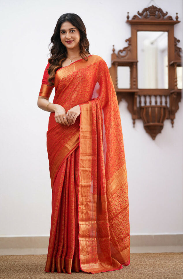 Dissemble Red Soft Silk Saree With Imbrication Blouse Piece