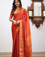 Dissemble Red Soft Silk Saree With Imbrication Blouse Piece