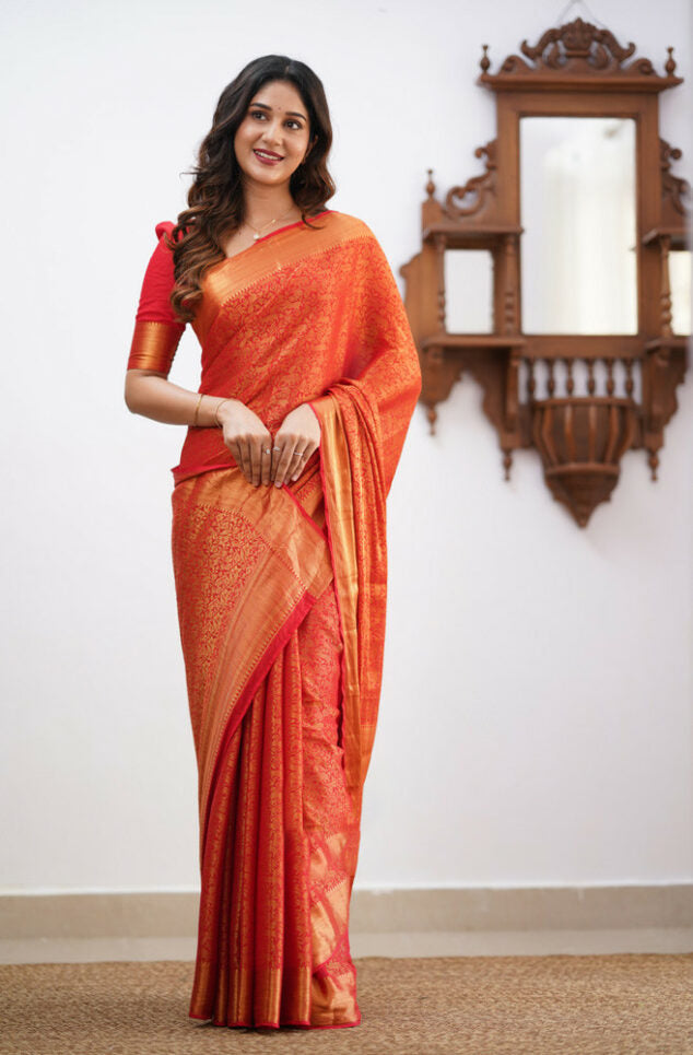 Dissemble Red Soft Silk Saree With Imbrication Blouse Piece