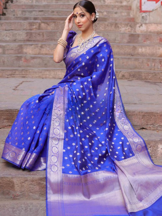 Improbable Blue Soft Silk Saree With Glittering Blouse Piece