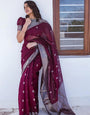 Extraordinary Wine Cotton Silk Saree With Precious Blouse Piece