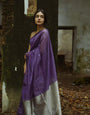 Enamoring Purple Soft Banarasi Silk Saree With Skinny Blouse Piece