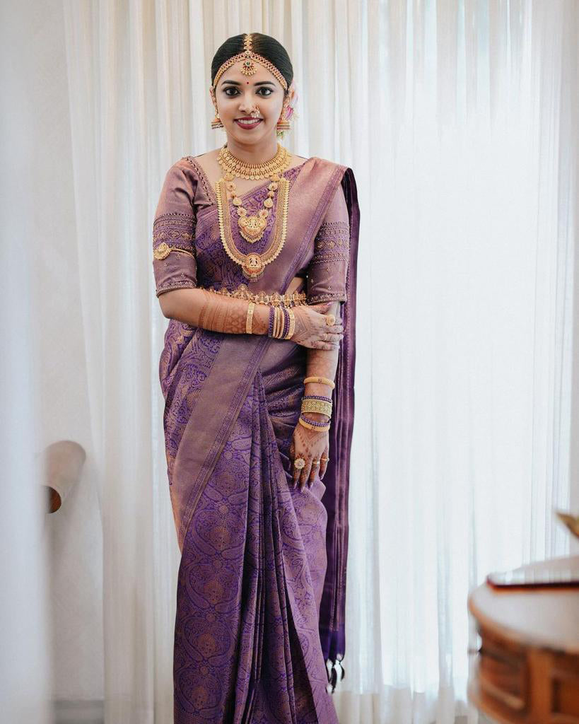 Preferable Purple Soft Silk Saree With Mesmeric Blouse Piece