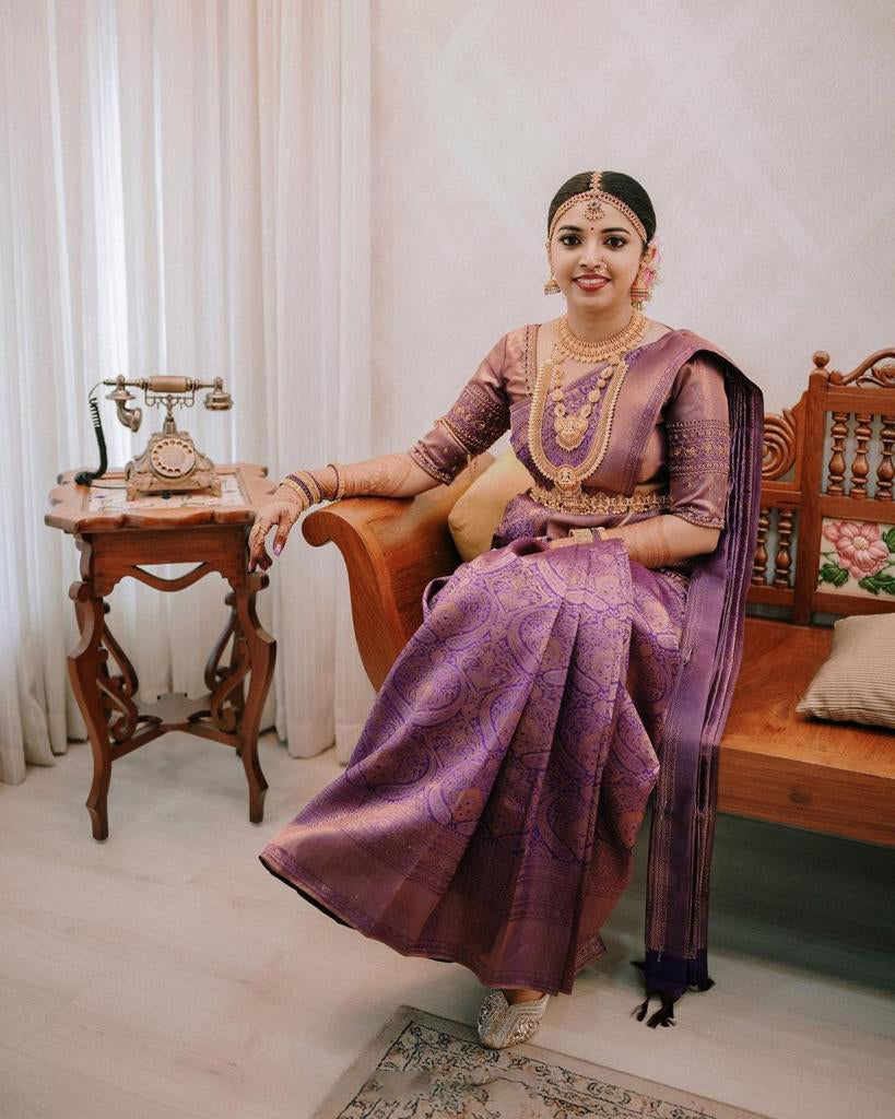 Preferable Purple Soft Silk Saree With Mesmeric Blouse Piece