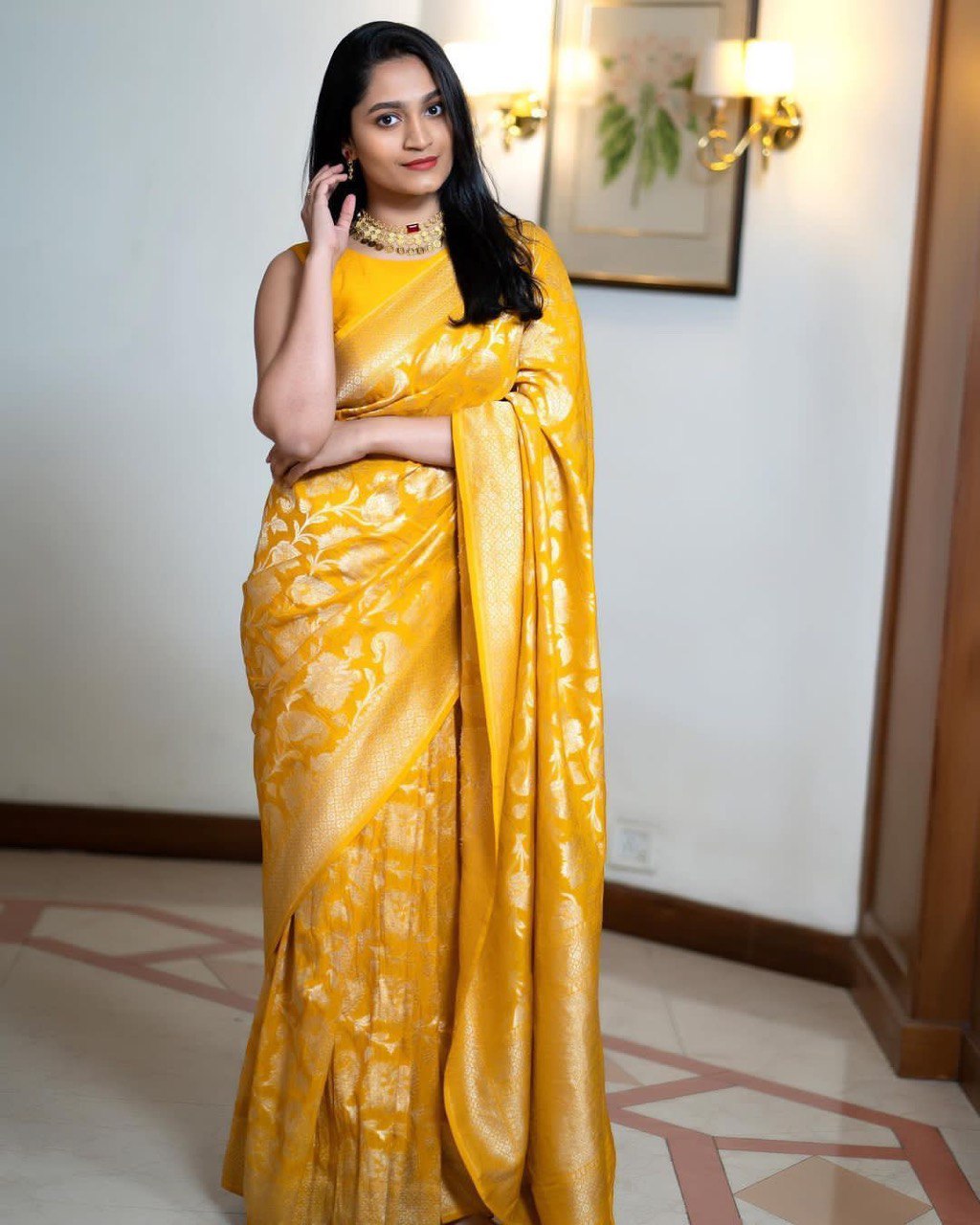 Charming Yellow Soft Silk Saree With Invaluable Blouse Piece