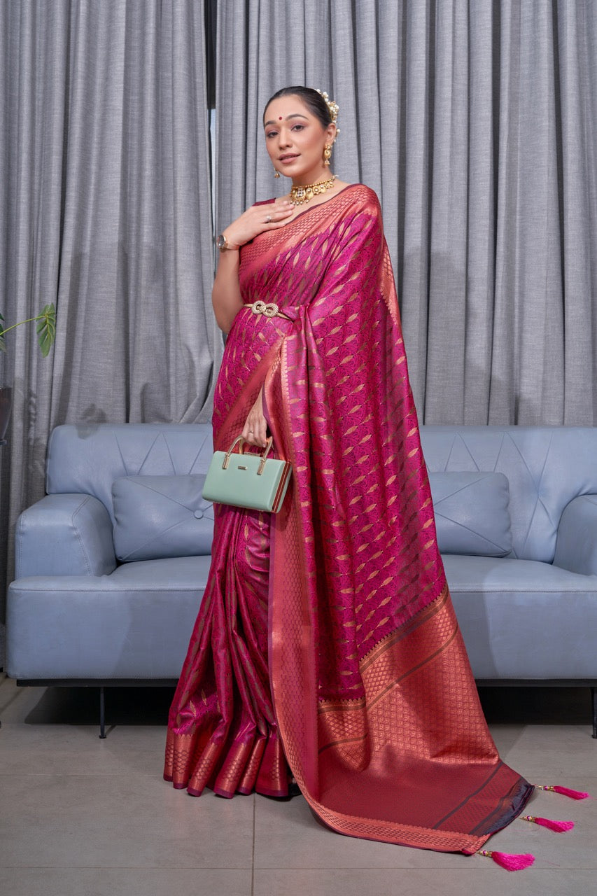 Angelic Dark Pink Soft Silk Saree With Super classy Blouse Piece