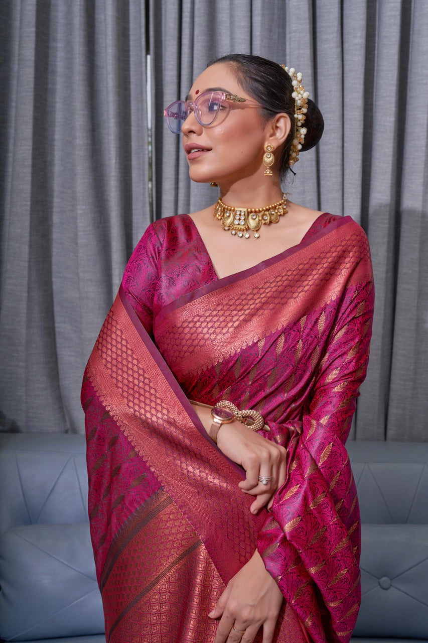 Angelic Dark Pink Soft Silk Saree With Super classy Blouse Piece