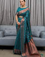 Twirling Rama Soft Silk Saree With Flamboyant Blouse Piece