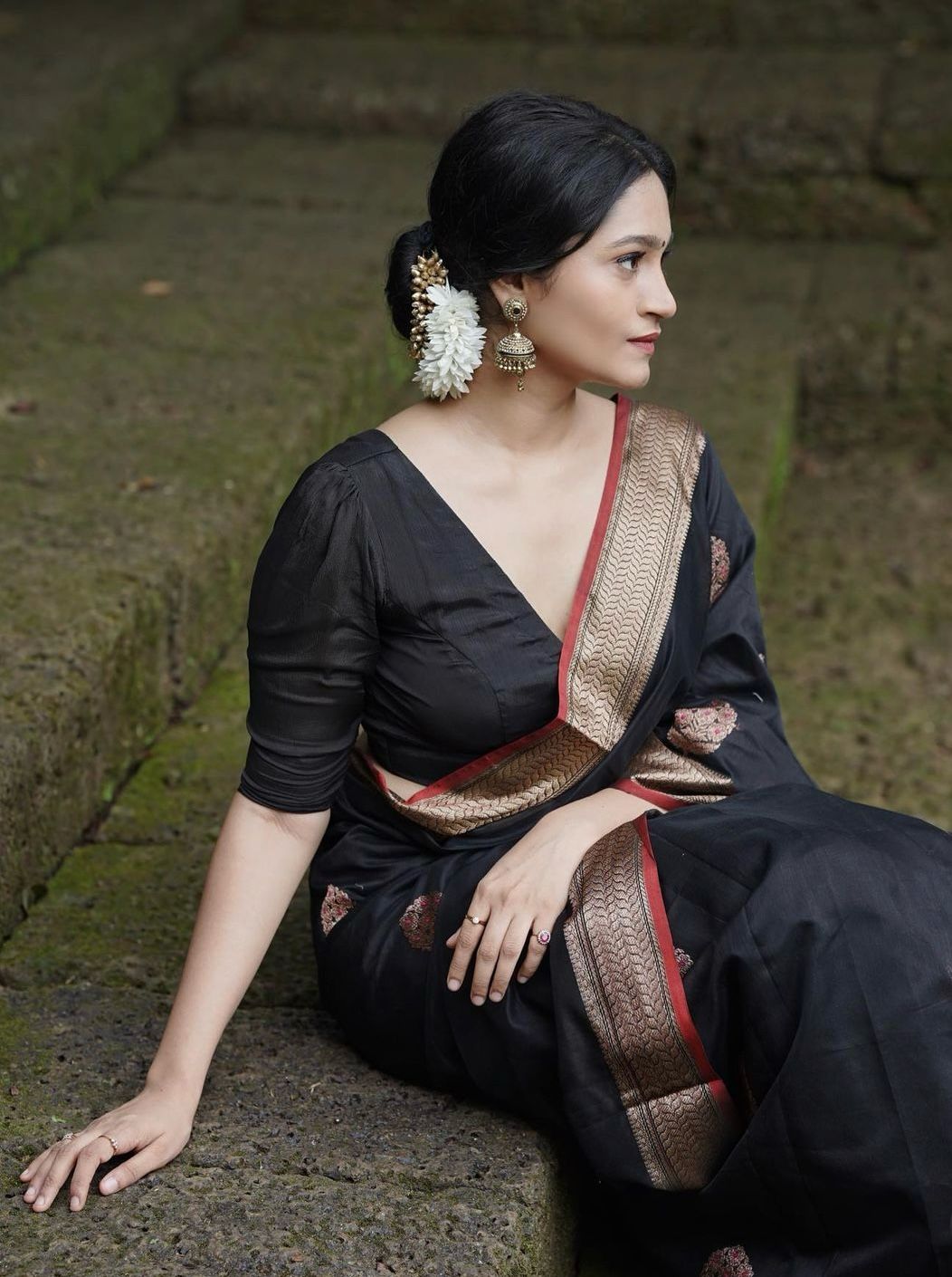 Capricious Black Soft Silk Saree With Embellished Blouse Piece