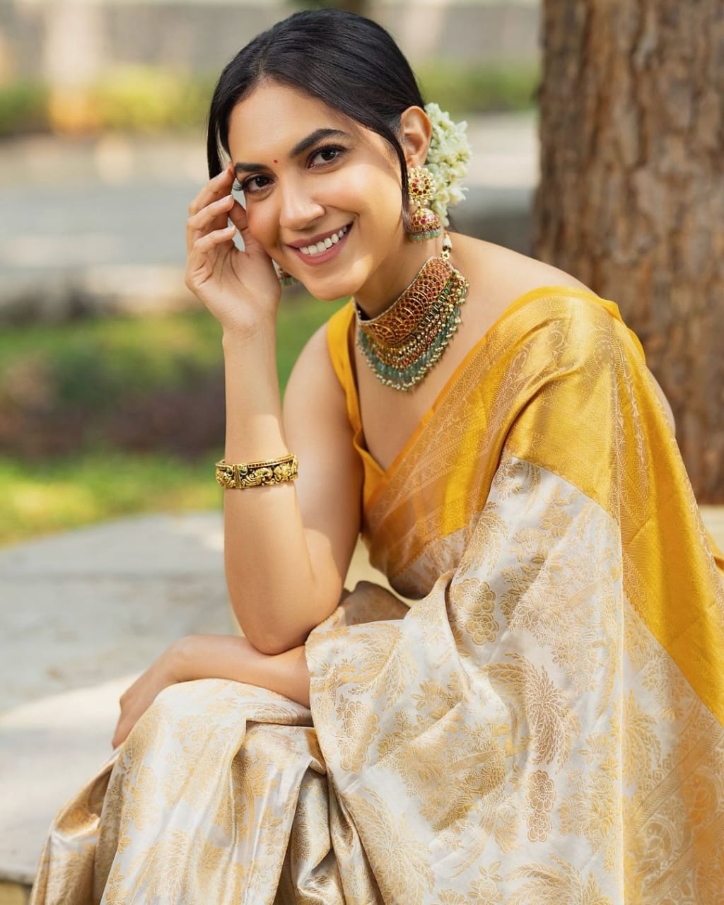 Flattering Beige Soft Silk Saree With Embellished Blouse Piece