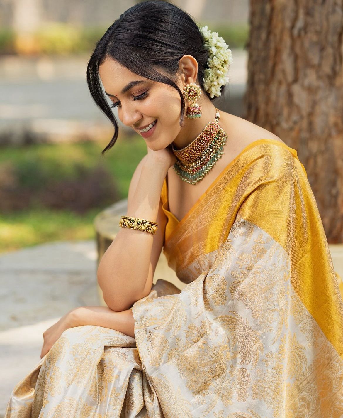 Flattering Beige Soft Silk Saree With Embellished Blouse Piece