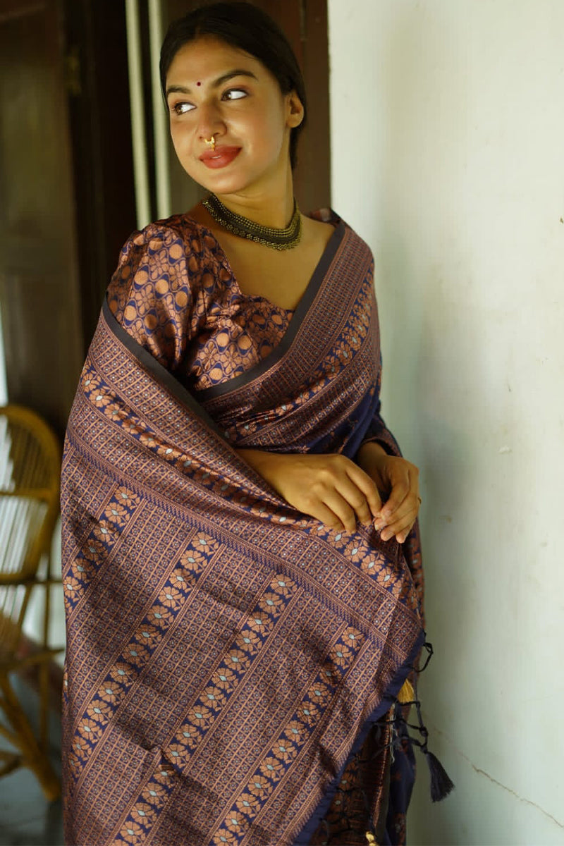 Chatoyant Blue Soft Silk Saree With Extraordinary Blouse Piece