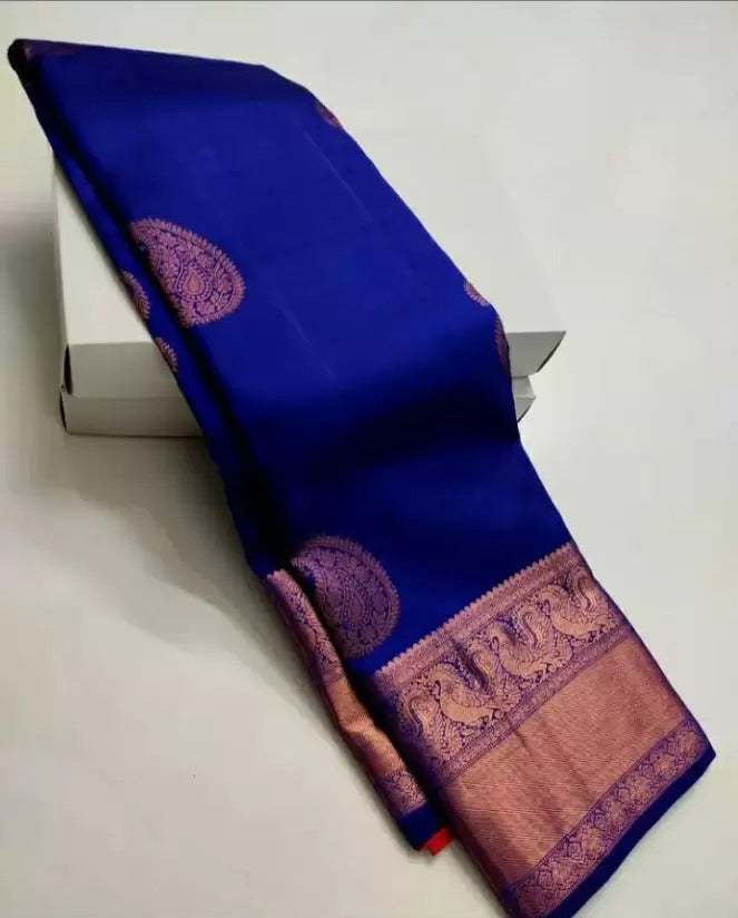 Classic Royal Blue Soft Silk Saree With Angelic Blouse Piece