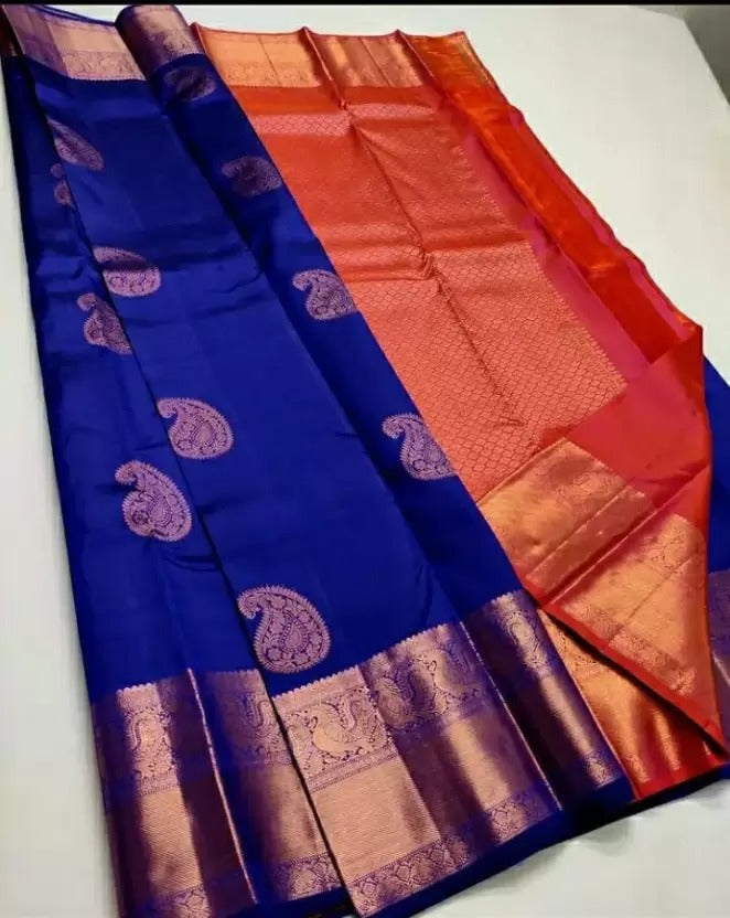 Classic Royal Blue Soft Silk Saree With Angelic Blouse Piece