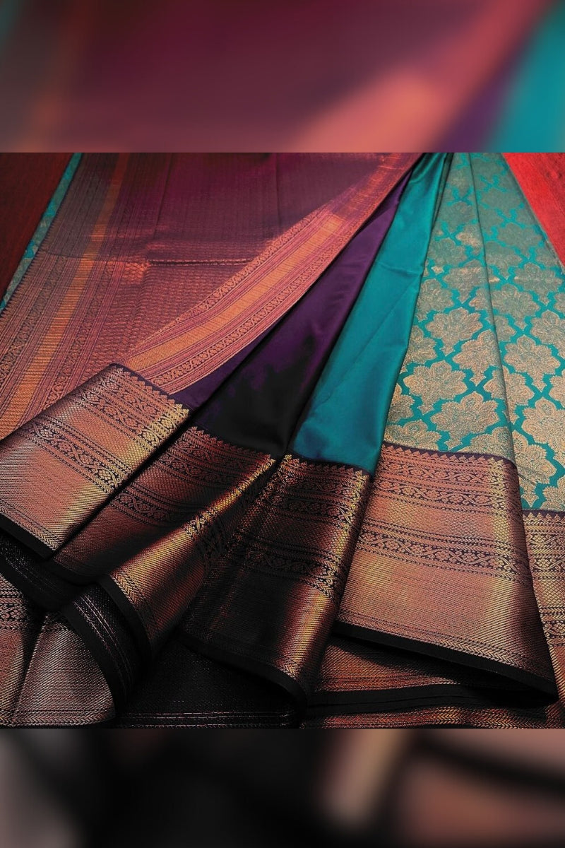 Captivating Rama Soft Banarasi Silk Saree With Ethnic Blouse Piece