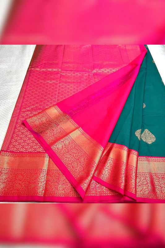 Intricate Rama Soft Banarasi Silk Saree With Invaluable Blouse Piece