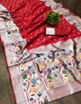 Stylish Red Paithani Silk Saree With Skinny Blouse Piece