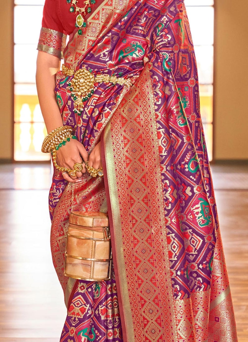 Profuse Purple Patola Silk Saree with Incomparable Blouse Piece