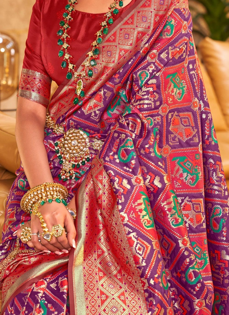 Profuse Purple Patola Silk Saree with Incomparable Blouse Piece