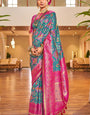 Lissome Turquoise Patola Silk Saree with Felicitous Blouse Piece