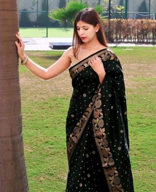 Dissemble Black Soft Banarasi Silk Saree With Lagniappe Blouse Piece