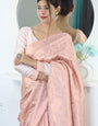 Charming Baby Pink Kanjivaram Silk Saree With Majestic Blouse Piece