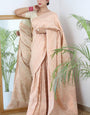 Girlish Beige Kanjivaram Silk Saree With Whimsical Blouse Piece