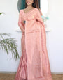 Appealing Peach Kanjivaram Silk Saree With Whimsical Blouse Piece