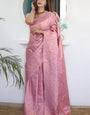 Blooming Pink Kanjivaram Silk Saree With Enamoring Blouse Piece