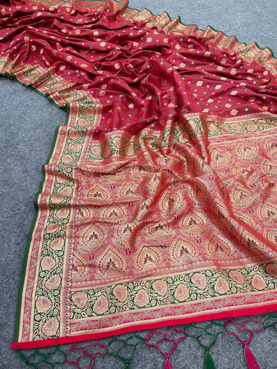 Impressive Dark Pink Soft Banarasi Silk Saree With Quixotic Blouse Piece