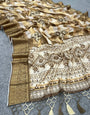 Breathtaking Brown Digital Printed Dola Silk Saree With Ornate Blouse Piece