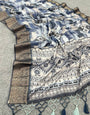 Sophisticated Grey Digital Printed Dola Silk Saree With Enthralling Blouse Piece