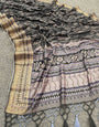 Trendy Grey Digital Printed Dola Silk Saree With Lustrous Blouse Piece