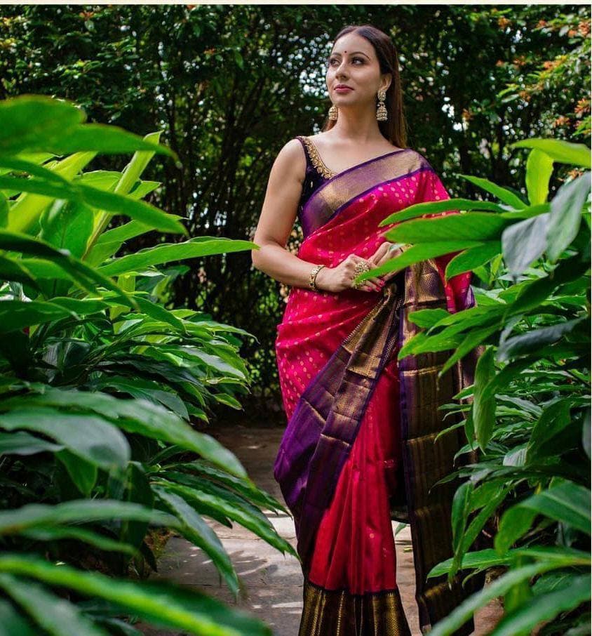 Divine Dark Pink Soft Banarasi Silk Saree With Ideal Blouse Piece