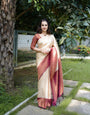 Murmurous Beige Soft Banarasi Silk Saree With Nemesis Blouse Piece