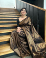 Lovely Black Soft Banarasi Silk Saree With Elaborate Blouse Piece