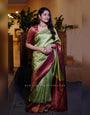 Fairytale Green Soft Banarasi Silk Saree With Classic Blouse Piece