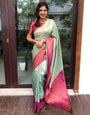 A glam Sea Green Soft Banarasi Silk Saree With Adoring Blouse Piece