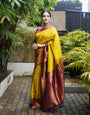 Lissome Golden Soft Kanjivaram Silk Saree With Moiety Blouse Piece