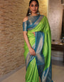 Artistic Parrot Soft Kanjivaram Silk Saree With Lovely Blouse Piece
