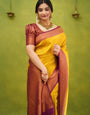 Demesne Golden Soft Kanjivaram Silk Saree With Desuetude Blouse Piece