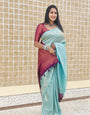 Pleasant Firozi Soft Silk Saree With Excellent Blouse Piece