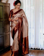 Traditional Beige Soft Silk Saree with Lissome Blouse Piece